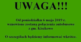 Ilustracja: Informacja o połączeniach autobusowych z gm. Kiszkowo