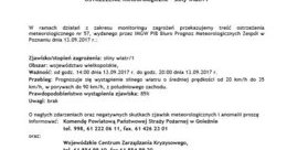 Ilustracja: Ostrzeżenie - silny wiatr; 13.09.2017 r.