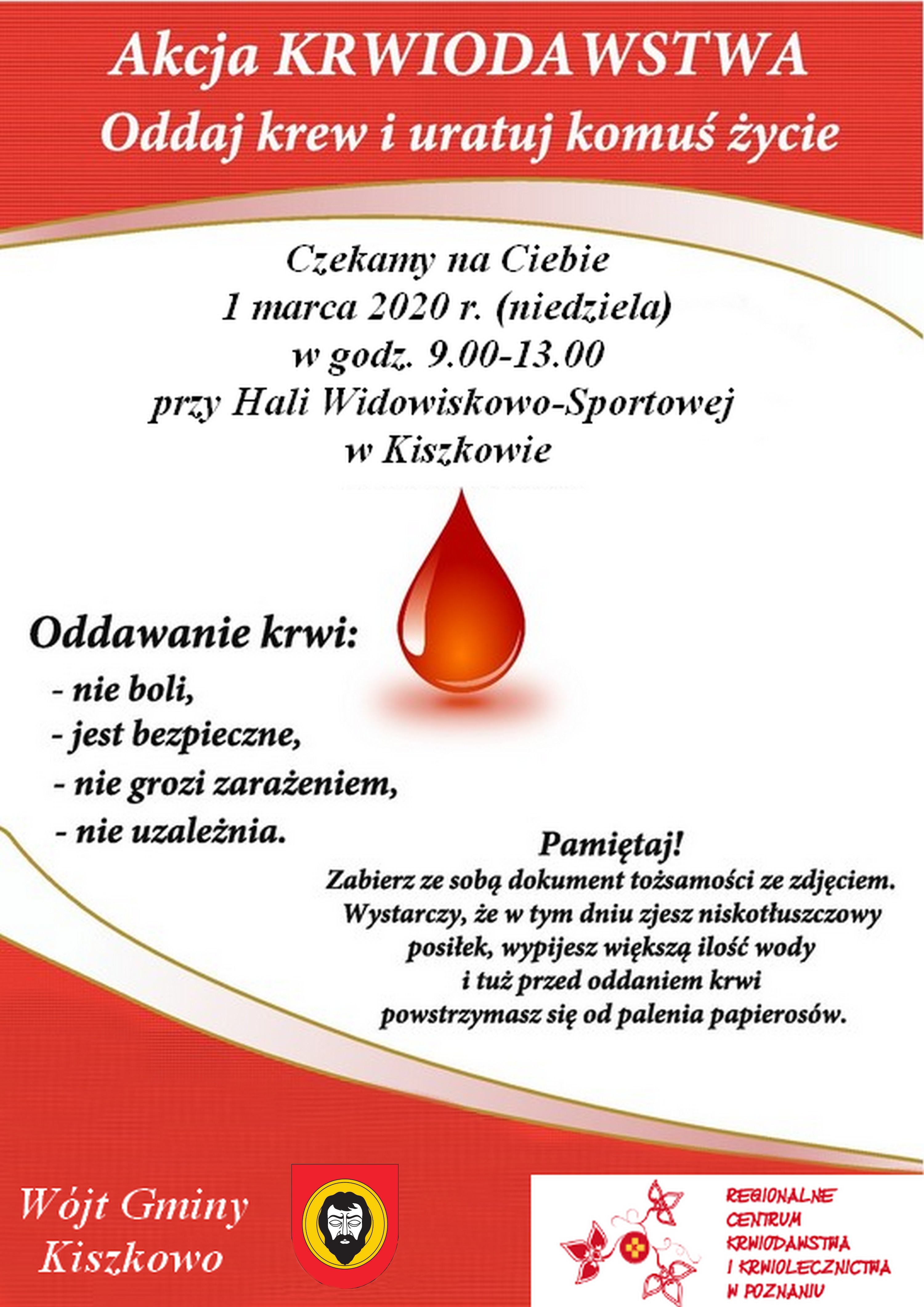 Plakat - XXXII akcja klubu Honorowych Dawców Krwi w Kiszkowie